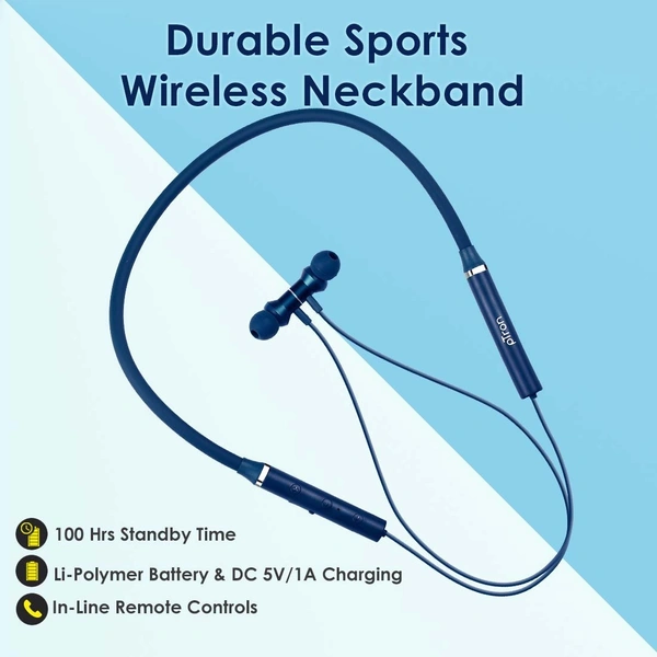 PTron pTron Tangentbeat Wireless Bluetooth Neckband Earphones with Mic – Dark Blue | In-Ear, Long Battery Life & Premium Sound - Dark Blue