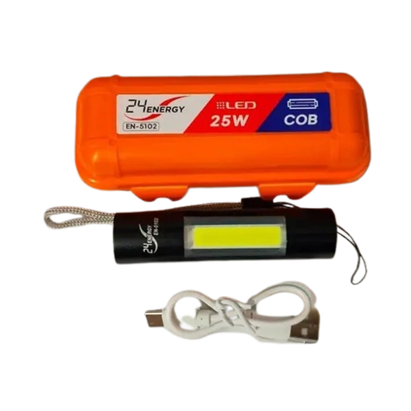 24 Energy “24 Energy® 25W Rechargeable LED Torch Light | COB Light | USB Charging | Emergency Flashlight | Portable Handy Light with Case”