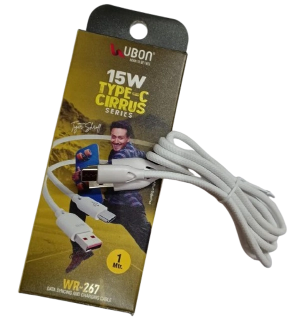 UBON Cirrus Series WR-267 | 15W Type-C Data & Charging Cable - White, Black