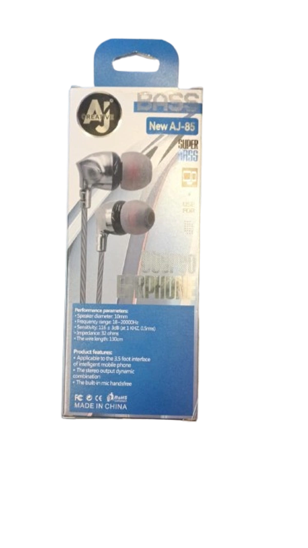STEREO AJ BASS Stereo Earphone - New AJ-85