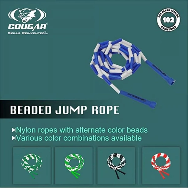 KD Cougar Beaded Jump Rope 9 FT- Jump Rope for Gym and Home | Skipping Rope for Men, Women, Kids, Children, Weight Loss, Adults | Best Exercise Workout Fitness Accessory in Multi Color