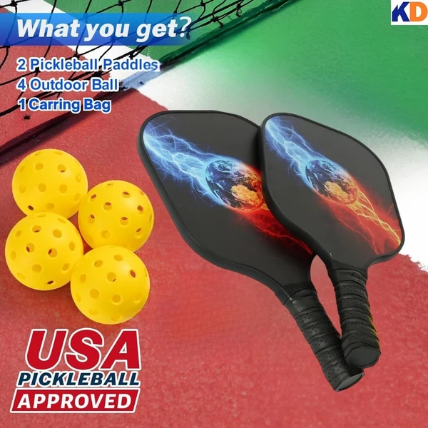 KD Pickleball Paddles, Carbon Fiber Pickleball Set, 2 Paddles with 4 Balls, Portable Carry Bag, USAPA Approved Graphite Pickleball Rackets with Comfort Grip., Assorted Color