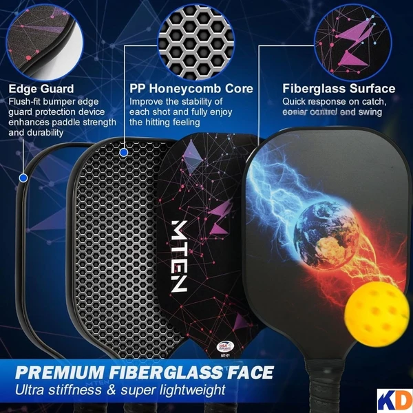 KD Pickleball Paddles, Carbon Fiber Pickleball Set, 2 Paddles with 4 Balls, Portable Carry Bag, USAPA Approved Graphite Pickleball Rackets with Comfort Grip., Assorted Color