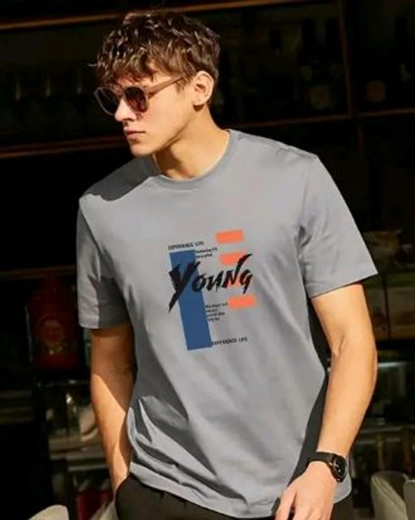 styylloft fashion's styylloft's men solid round neck cotten blend  t-shirt - Gray, l