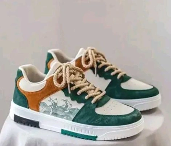 styylloft fashion's  Styylloft:Men's white casual sneaker shoes  with green print  - Green, IND-8