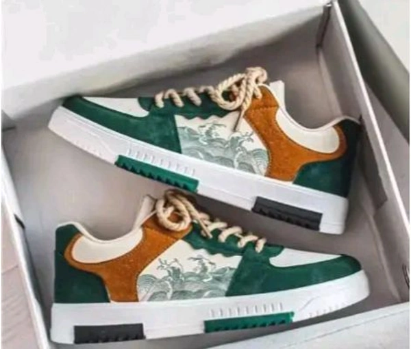 styylloft fashion's  Styylloft:Men's white casual sneaker shoes  with green print  - Green, IND-8