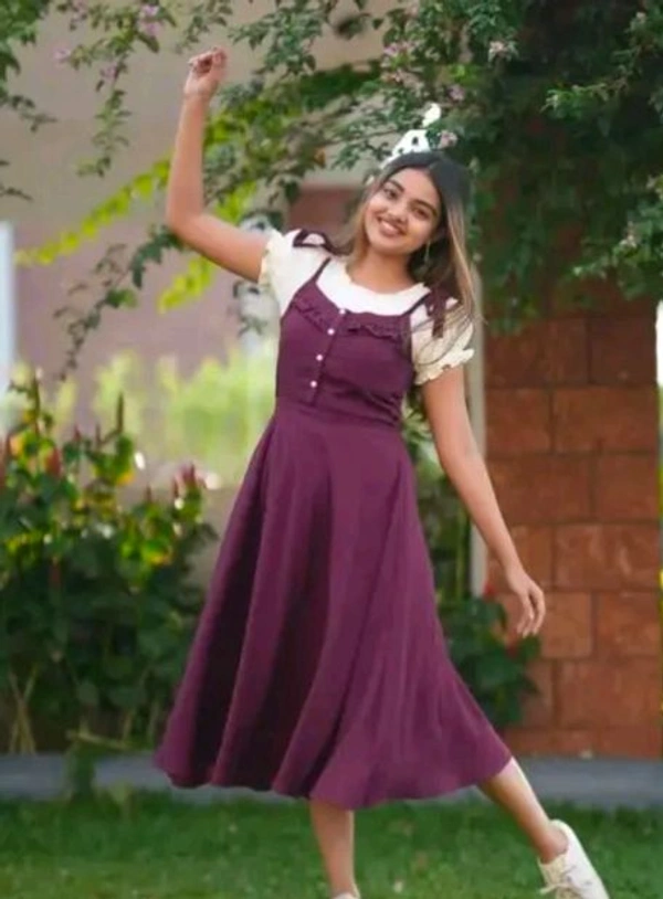 Styylloft Fashion's Styylloft's:  Women's Wine color dungaree Dress WhiteTop Dress For Girl Classic  - wine, m