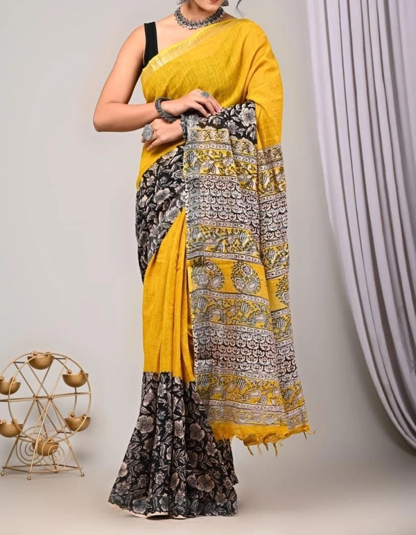 Linen saree with beautiful Digital Printed SAREE - Cut:-  6.30 mtr, 5