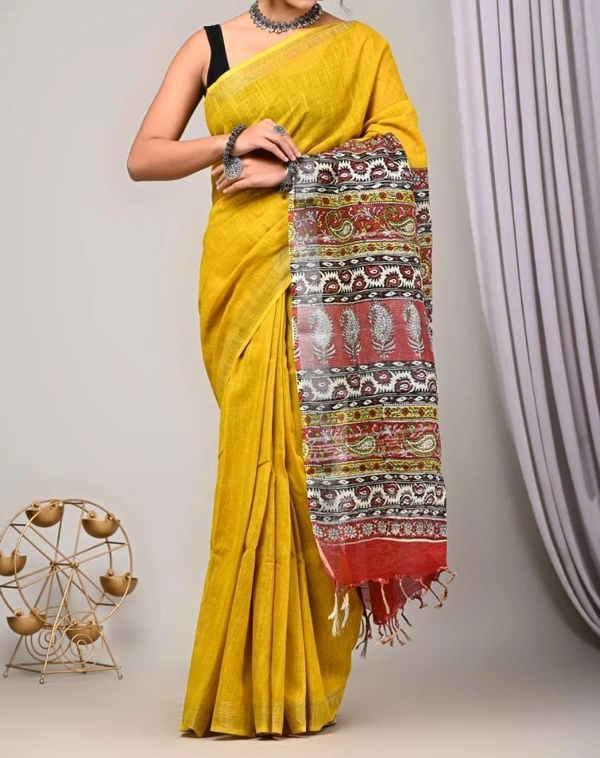 Linen saree with beautiful Digital Printed SAREE - Cut:-  6.30 mtr, 5