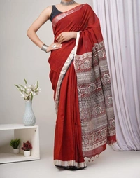 Linen saree with beautiful Digital Printed SAREE - Cut:-  6.30 mtr, 5