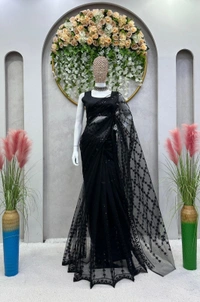 Designer Saree on Soft Net Febric  - Cut :-0.80 CM (Un-Stitched) SAREE Cut     :-5.5  Weight    :-0.550 Grm, 1