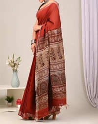 : Linen saree with beautiful Digital Printed pallu   - Cut:-  6.30 mtr