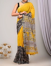 : Linen saree with beautiful Digital Printed pallu   - Cut:-  6.30 mtr