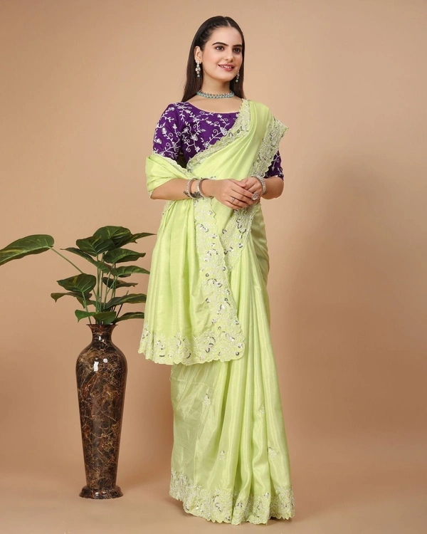 Party Wear Soft Dolla Silk Saree - Cut           :- 5.5 mtr Cut.          :- 1.30 mtr (Un-stitch), 1