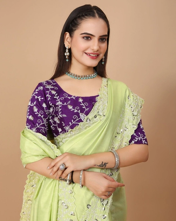 Party Wear Soft Dolla Silk Saree - Cut           :- 5.5 mtr Cut.          :- 1.30 mtr (Un-stitch), 1