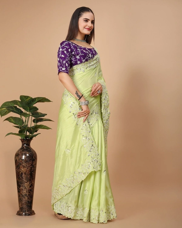 Party Wear Soft Dolla Silk Saree - Cut           :- 5.5 mtr Cut.          :- 1.30 mtr (Un-stitch), 1