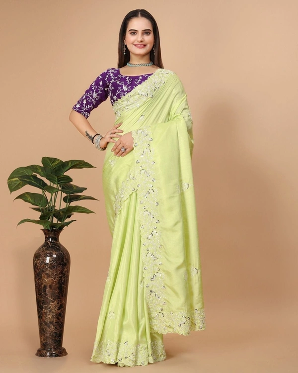 Party Wear Soft Dolla Silk Saree - Cut           :- 5.5 mtr Cut.          :- 1.30 mtr (Un-stitch), 1