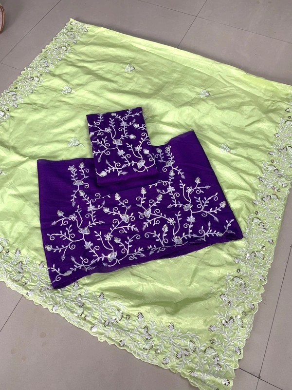 Party Wear Soft Dolla Silk Saree - Cut           :- 5.5 mtr Cut.          :- 1.30 mtr (Un-stitch), 1