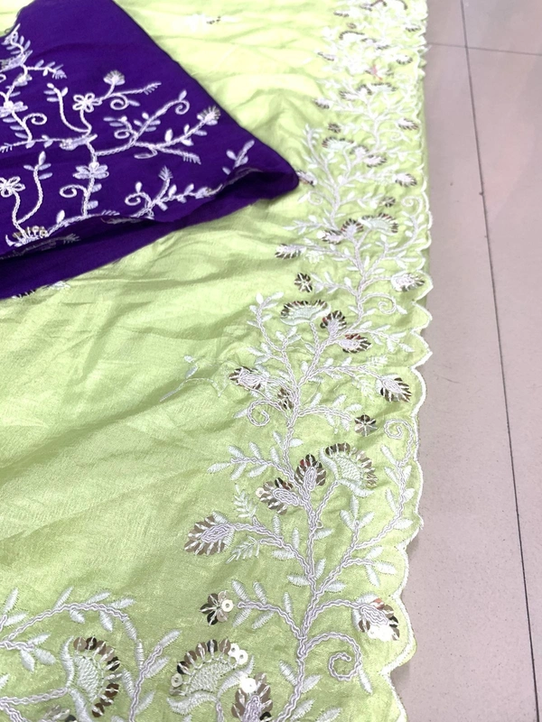 Party Wear Soft Dolla Silk Saree - Cut           :- 5.5 mtr Cut.          :- 1.30 mtr (Un-stitch), 1