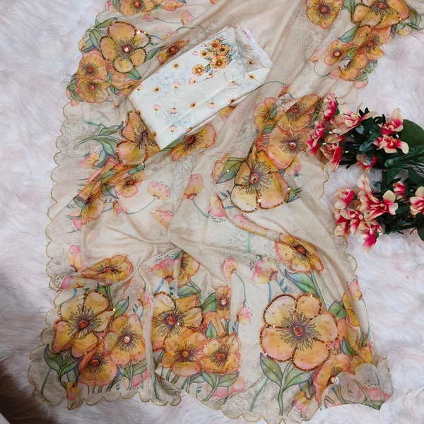 Tebi Pure orgenza silk with digital printed sarees  - Length:-5.50MTR sarees and 0.80 blouse, 1