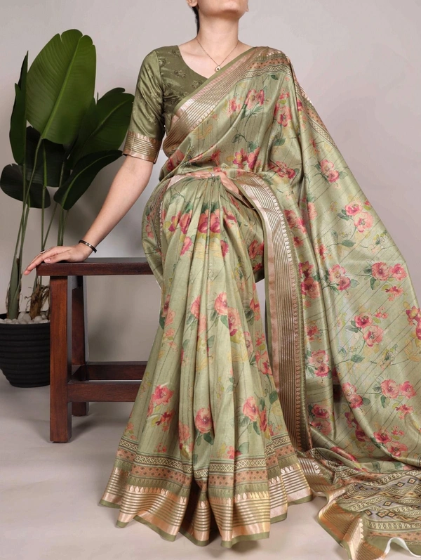 Tussar Silk With Viscose Border    - Saree Length : 5.5 meter
