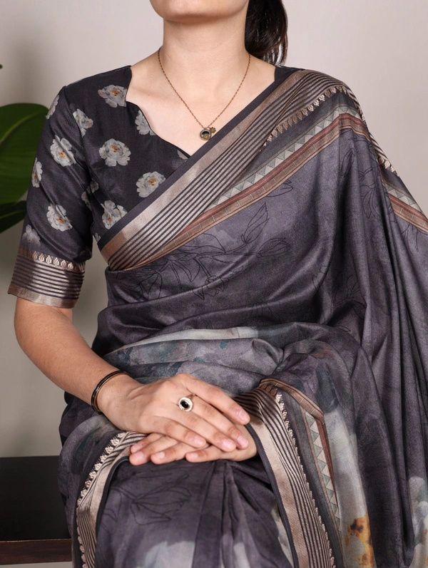 Tussar Silk With Viscose Border    - Saree Length : 5.5 meter