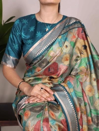 Tussar Silk With Viscose Border    - Saree Length : 5.5 meter