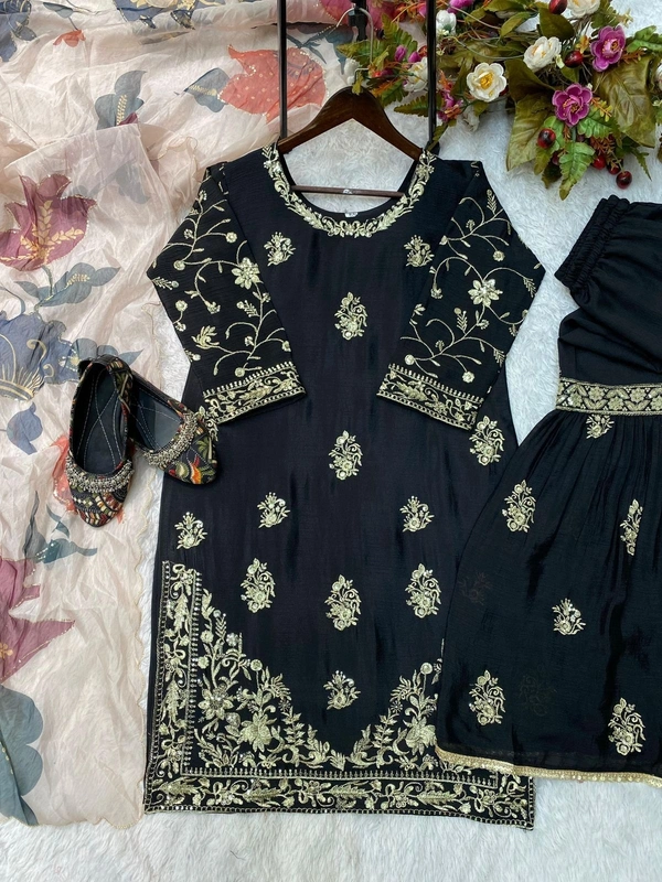 SHARARA AND DUPATTA SHUIT - DUPATTA: ORGANZA WITH DIGITAL PRINT AND HEAVY SEQUENCE WORK 2.2meter