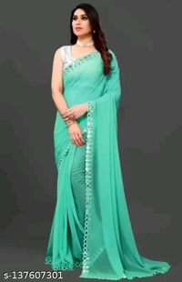 GEORGETTE CUT WORK SAREE - Free Size (Saree Length Size: 5.5 m, Blouse Length Size: 0.8 m), 7