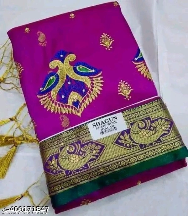 Satin Silk -Satin -Banarasi Silk - Free Size (Saree Length Size: 5.3 m, Blouse Length Size: 0.9 m)