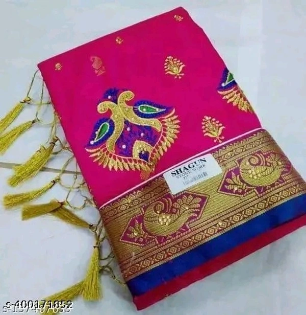 Satin Silk -Satin -Banarasi Silk - Free Size (Saree Length Size: 5.3 m, Blouse Length Size: 0.9 m)