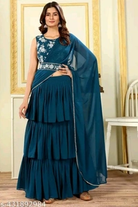 Fabric Georgette SAREE - Free Size (Bust: 42 in, Hip: 46 in, Outseam Length: 41 in, To Fit Waist: 30 in, Waist: 42 in), 4