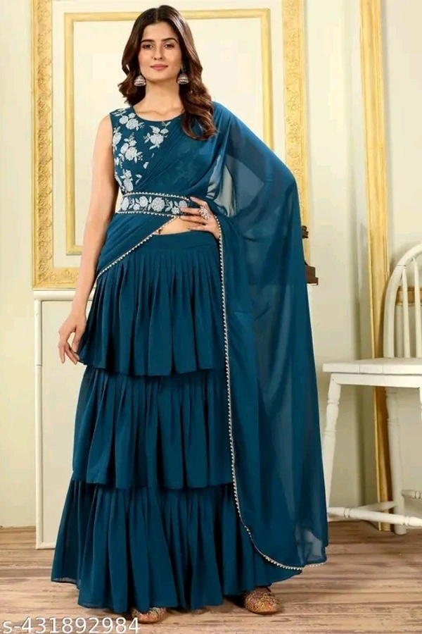 Fabric Georgette SAREE - Free Size (Bust: 42 in, Hip: 46 in, Outseam Length: 41 in, To Fit Waist: 30 in, Waist: 42 in), 4