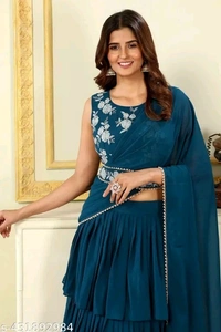 Fabric Georgette SAREE - Free Size (Bust: 42 in, Hip: 46 in, Outseam Length: 41 in, To Fit Waist: 30 in, Waist: 42 in), 4
