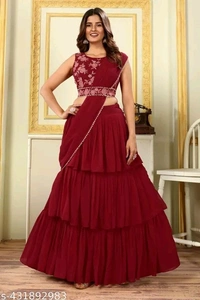 Fabric Georgette SAREE - Free Size (Bust: 42 in, Hip: 46 in, Outseam Length: 41 in, To Fit Waist: 30 in, Waist: 42 in), 4