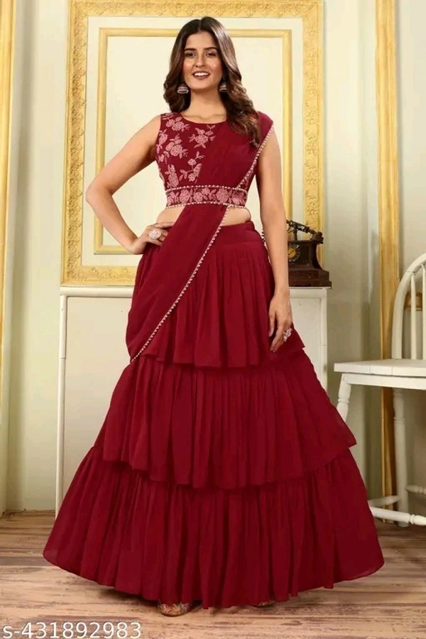 Fabric Georgette SAREE - Free Size (Bust: 42 in, Hip: 46 in, Outseam Length: 41 in, To Fit Waist: 30 in, Waist: 42 in), 4