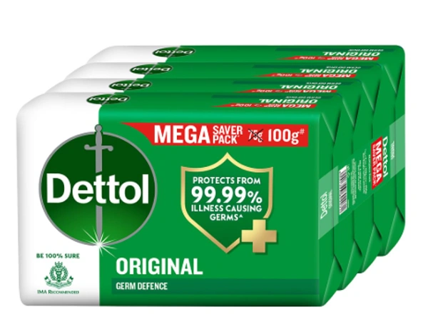 Dettol Original Germ Protection Bathing Soap Bar ,150g each - Pack of 4 - 4N x 150 g