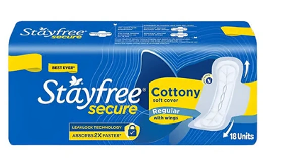 Stayfree Secure Cottony Soft Sanitary Pads (Regular Wings) , 18 Units