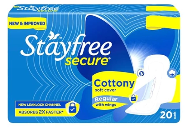 Stayfree Secure Cottony Soft Sanitary Pads (Regular Wings) , 20 Units