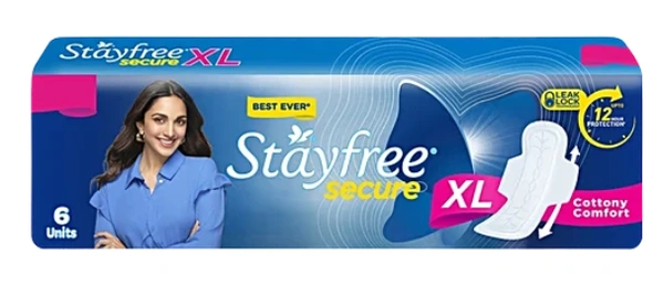 STAYFREE Sanitary Pads - Secure XL Cottony Soft, with Wings, 6 pcs