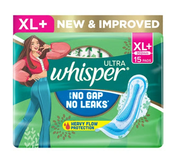 Whisper Ultra Clean XL+ Sanitary Pads (15 pieces)