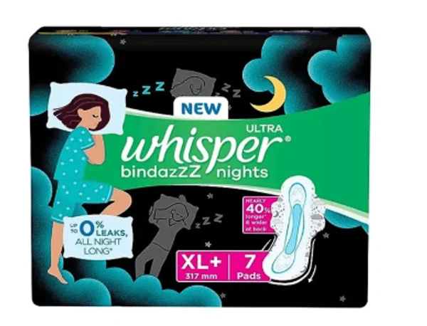 whisper ultra bindazzz nights sanitary pads (xl+) 7 pads