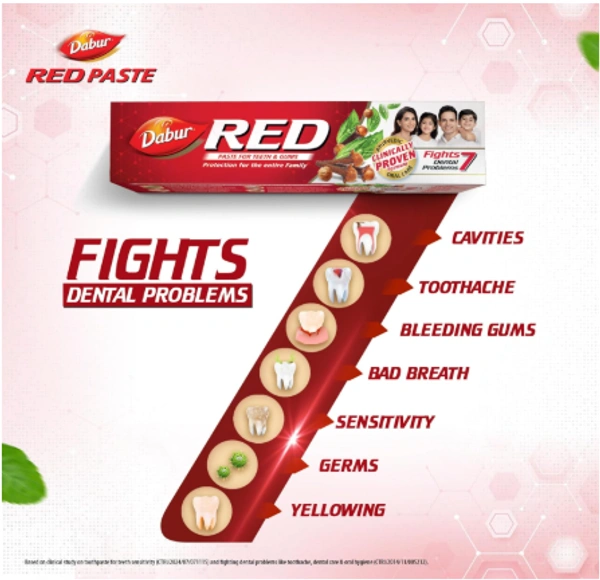 Dabur Red Toothpaste - 100g | World's No.1 Ayurvedic Paste | Provides Germ Protection, Cavity Protection, Plaque Removal | Prevents Gum Bleeding, Yellow Teeth, Toothache, Bad Breath - 100 g