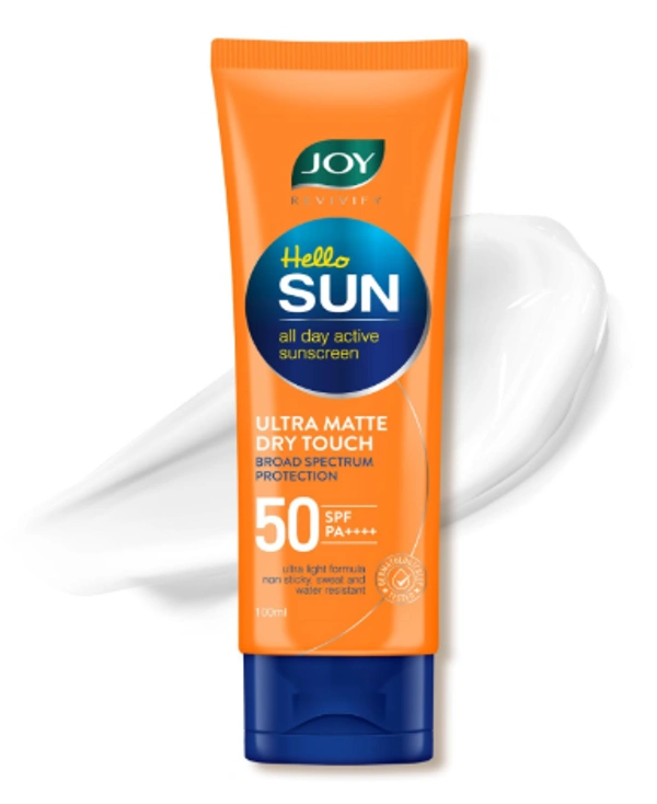 Joy Hello Sun Ultra Matte Sunscreen SPF 50 PA +(18 ml) | Protects & Controls Oil | Ultra Light, Water Resistant & No White Cast | SPF50 For Oily, Dry, Acne-prone Skin - Piece