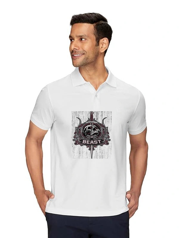 Stylish Beast Design  White Polycotton Polos T-Shirt For Men - M, White
