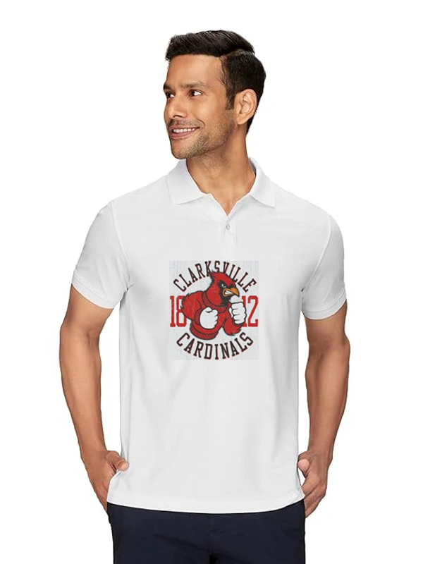 Stylish Bird Printed White Polycotton Polos T-Shirt For Men - M, White
