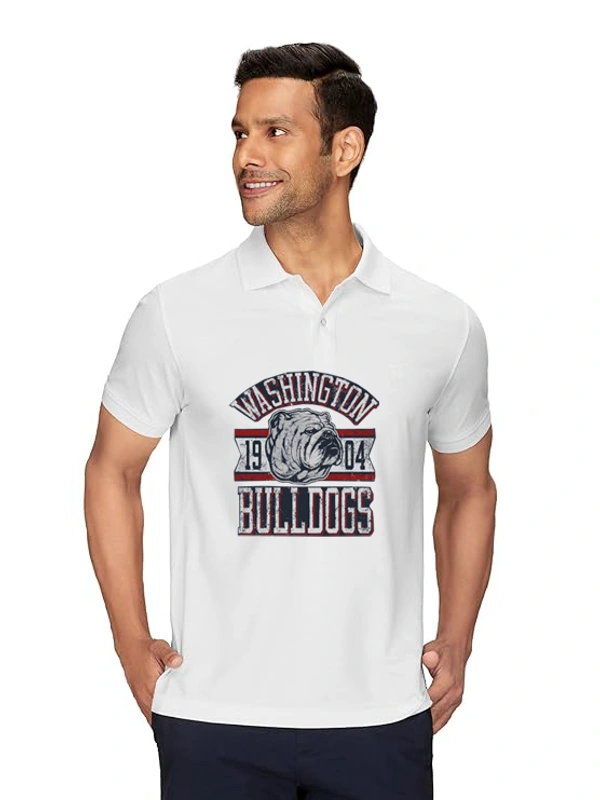 Stylish Bul Dogs Printed White Polycotton Polos T-Shirt For Men - L, White