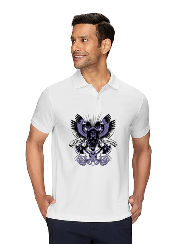 Stylish Butter Fly Printed White Polycotton Polos T-Shirt For Men - M, White