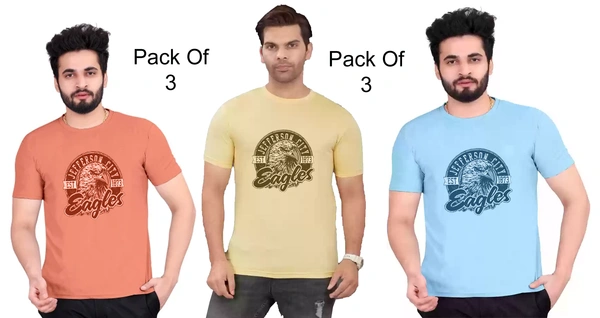 Stylish Combo Pack Round Neck printed polycotton tshirts pack of 3 - M, Multi Colour