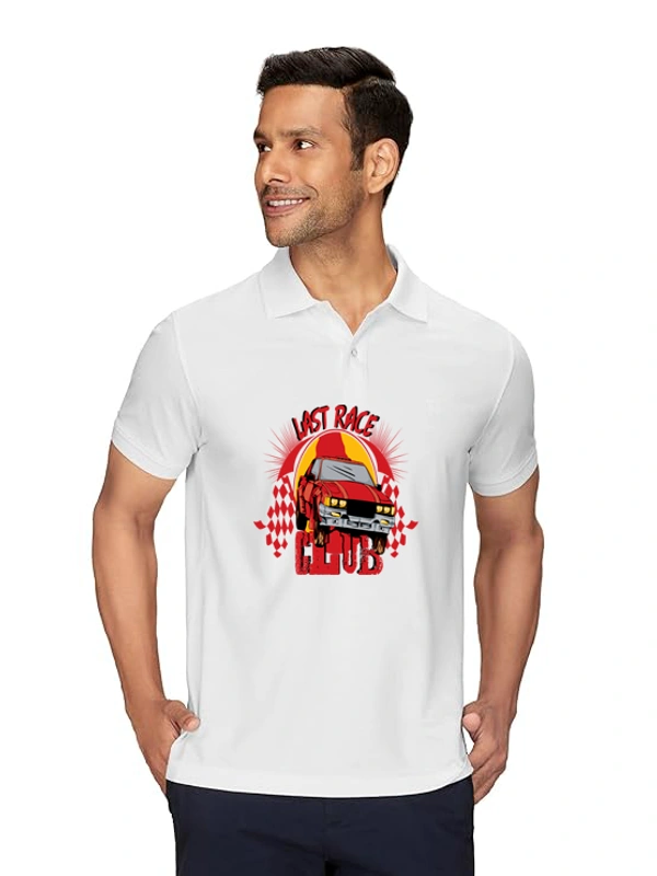 Stylish Car Printed White Polycotton Polos T-Shirt For Men - M, White